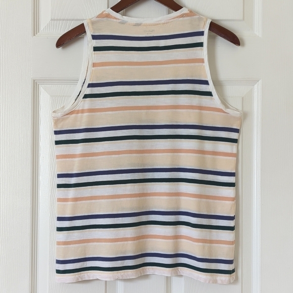 Madewell Whisper Classic Cotton Striped Sleeveless V-neck Tank Top Ivory Medium - Picture 9 of 11